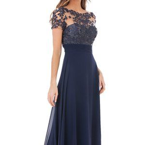 JS Collection Embroidered A Line Gown, Navy